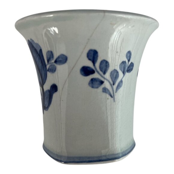 Vintage Danish Blue & White Hand-Painted Faience Mini Vase / Toothpick Holder 19 - Picture 2 of 6